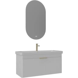 Orka Procida 105 Cm Mat Beyaz Banyo Dolabı Takımı (Altın Kulp) görsel 1