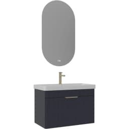 Orka Procida 80 Cm Mat Lacivert Banyo Dolabı Takımı (Altın Kulp) görsel 1