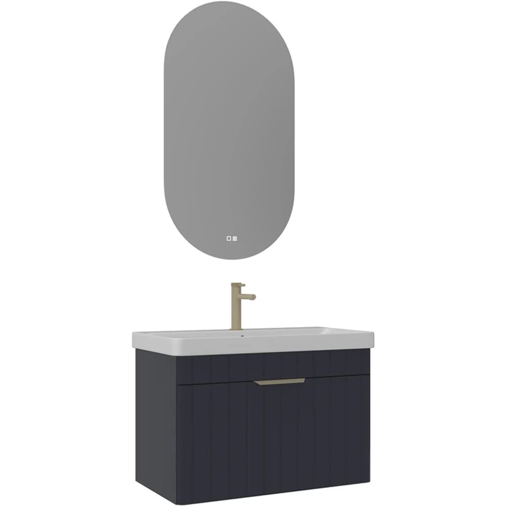 Orka Procida 80 Cm Mat Lacivert Banyo Dolabı Takımı (Altın Kulp)