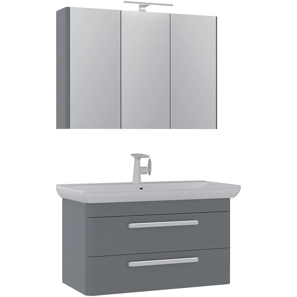 Orka Rose 100 Cm Parlak Gri Banyo Dolabı Takımı