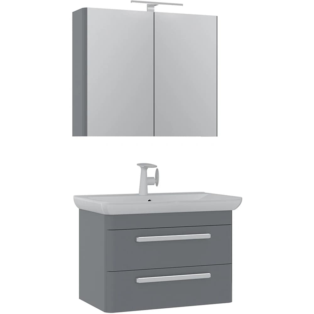 Orka Rose 80 Cm Parlak Gri Banyo Dolabı Takımı