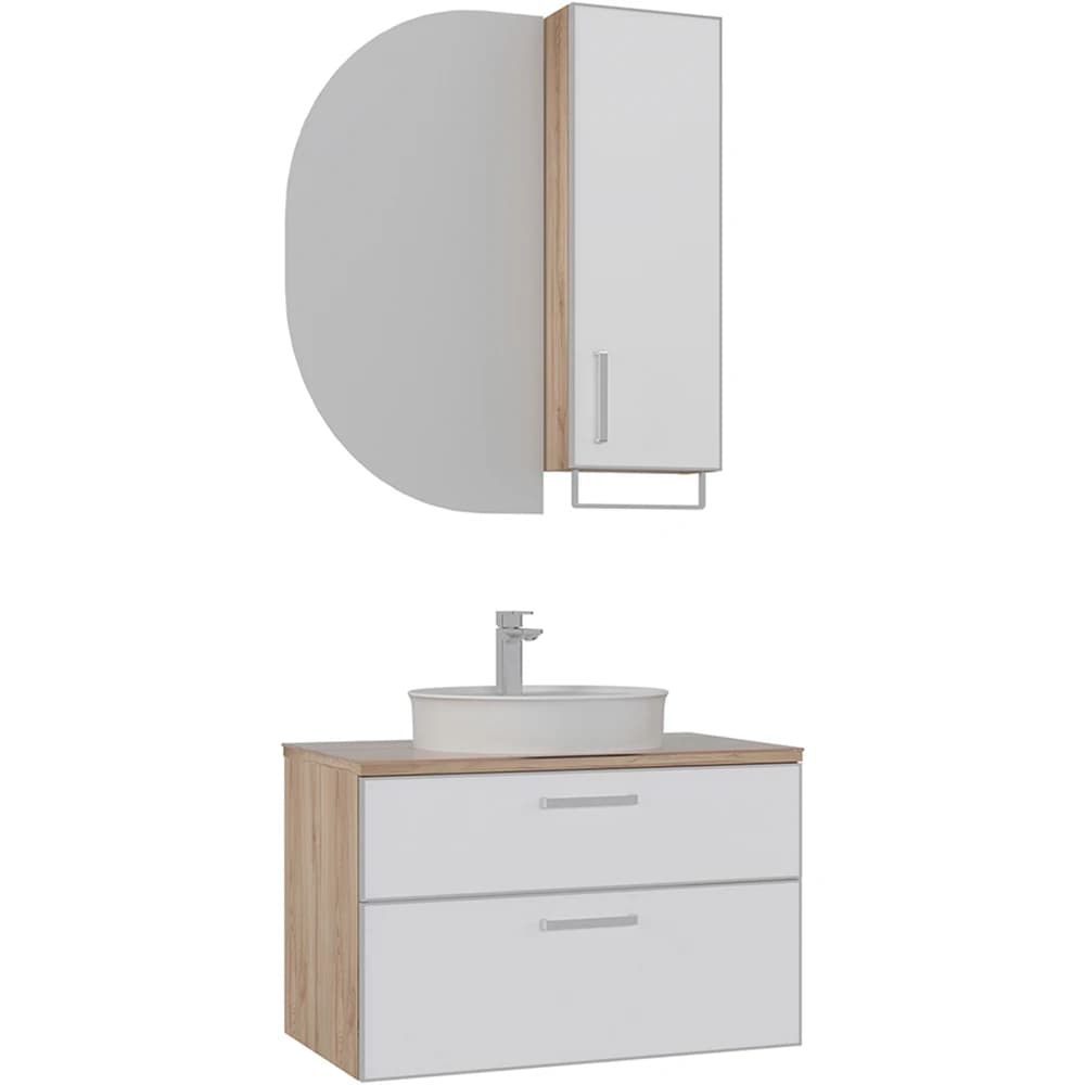 Orka Salerno 80 Cm Mat Beyaz-Legnano Banyo Dolabı Takımı (Krom Kulp)