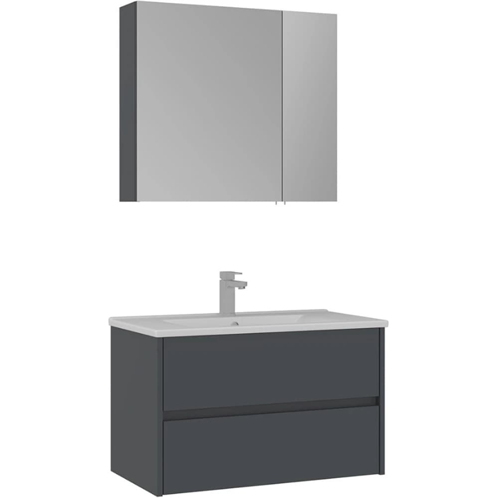 Orka Side 85 Cm Çekmeceli Antrasit Banyo Dolabı Takımı