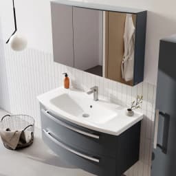 Orka Urla 90 Cm Parlak Antrasit Banyo Dolabı Takımı görsel 3