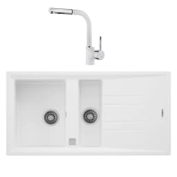 Teka Stone 60 B TG Granit Evye + ARK 938 Armatür Seti (Beyaz) görsel 1
