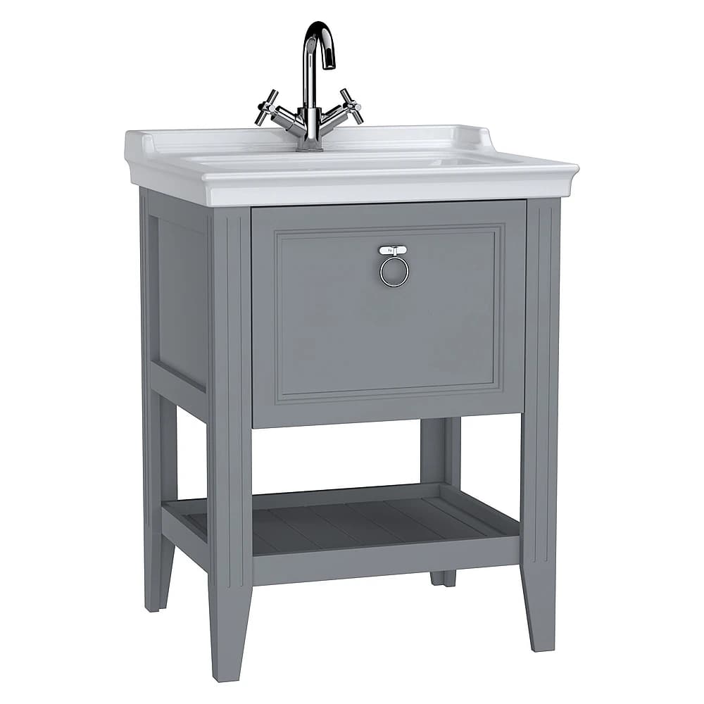 Vitra Valarte 65 Cm Mat Gri Bir Çekmeceli Etajerli Lavabolu Dolap