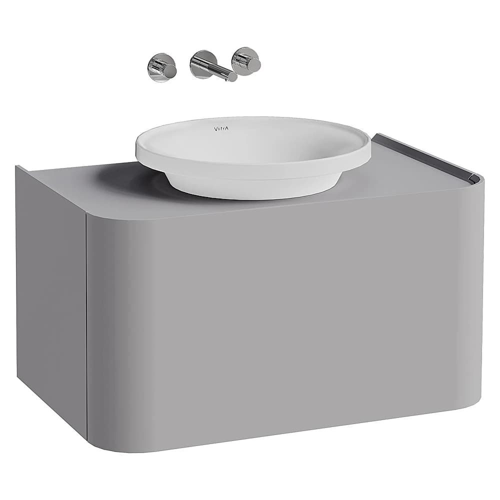 Vitra Glora 80 Cm Mat Taş Gri Tek Çekmeceli Tezgahlı Çanak Lavabolu Lavabo Dolabı