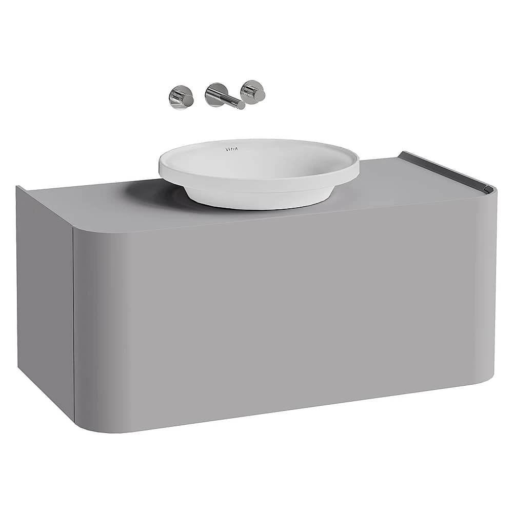 Vitra Glora 100 Cm Mat Taş Gri Tek Çekmeceli Tezgahlı Çanak Lavabolu Lavabo Dolabı