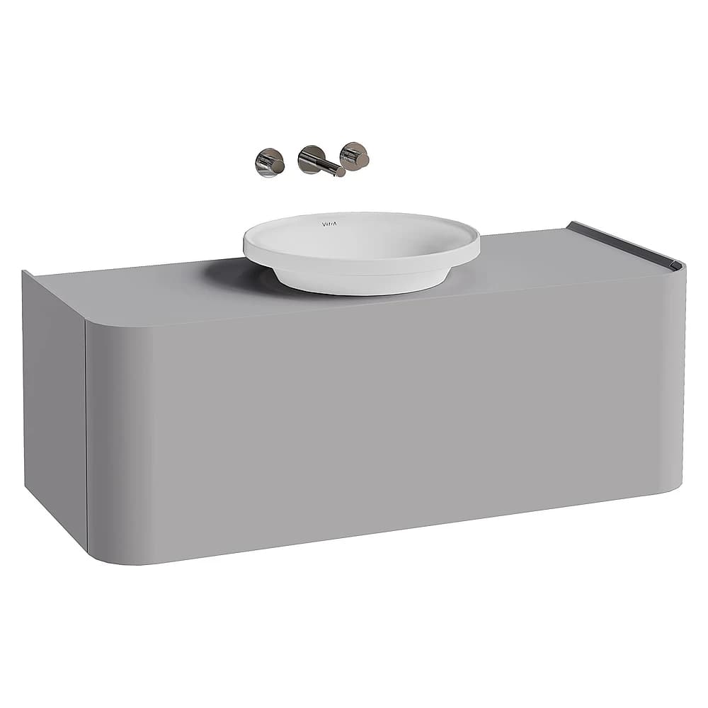 Vitra Glora 120 Cm Mat Taş Gri Tek Çekmeceli Tezgahlı Çanak Lavabolu Lavabo Dolabı