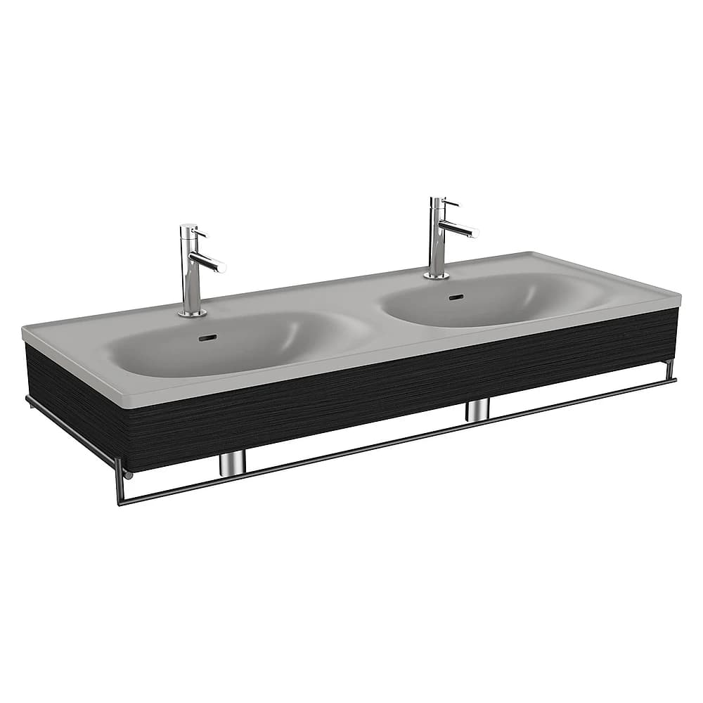 Vitra Equal 130 Cm Hareli Siyah Meşe Çift Hazneli Gri Lavabolu Havluluklu Lavabo Ünitesi
