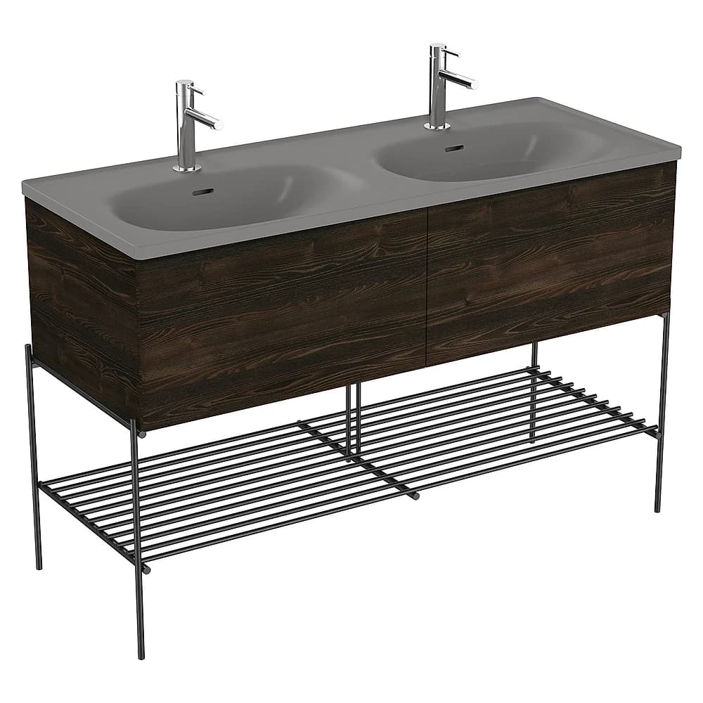 Vitra Equal 130 Cm Karaağaç İki Çekmeceli Çift Hazneli Gri Lavabolu Metal Ayaklı Lavabo Dolabı