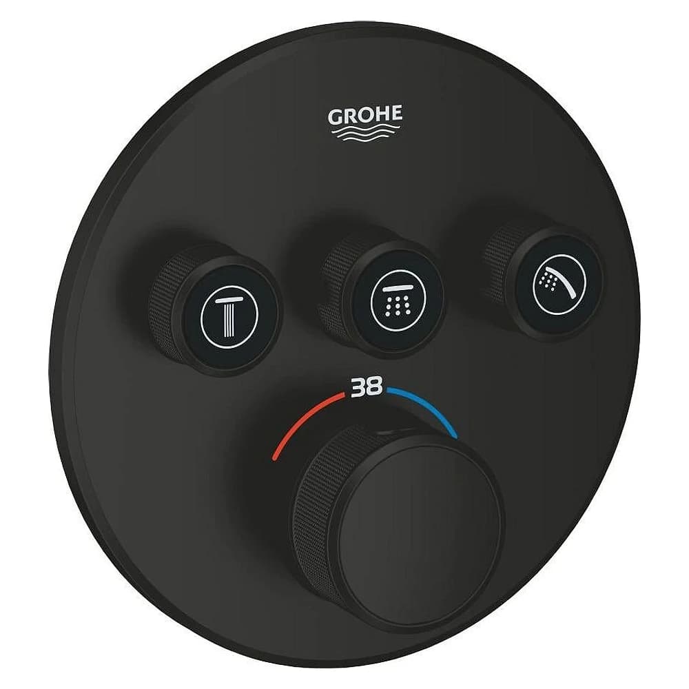 Grohe SmartControl Siyah Yuvarlak 3 Valfli Termostat