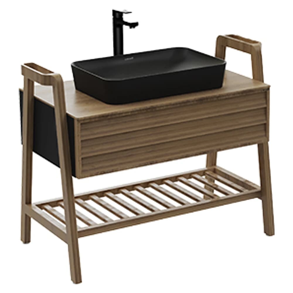 Creavit Truva 100 Cm Antrasit Masif Ahşap Lavabo Dolabı