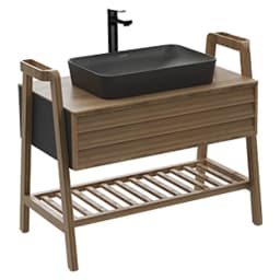 Creavit Truva 100 Cm Siyah Masif Ahşap Lavabo Dolabı görsel 1