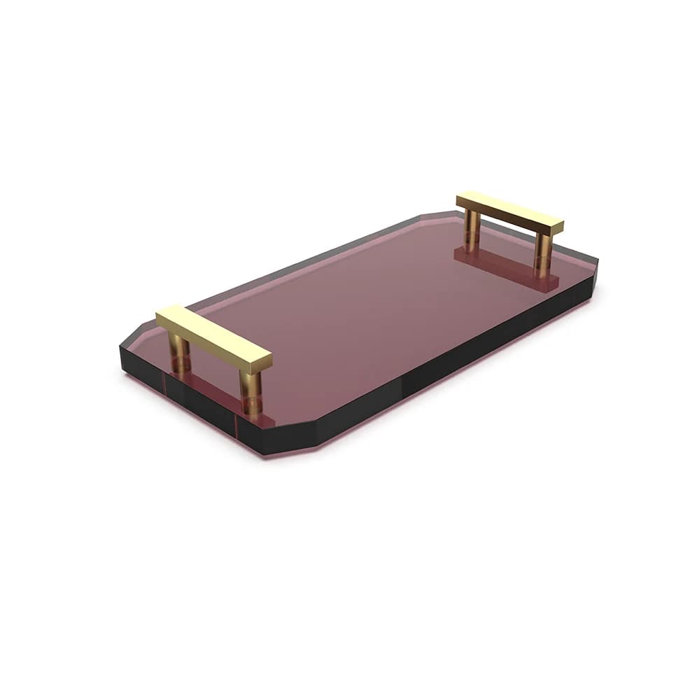 Decor Walther Kristall 36x19 Cm Mat Altın-Bordo Tepsi