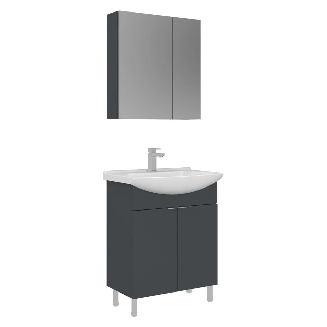 Orka Purus 65 Cm Mat Antrasit Ayaklı Banyo Dolabı Takımı