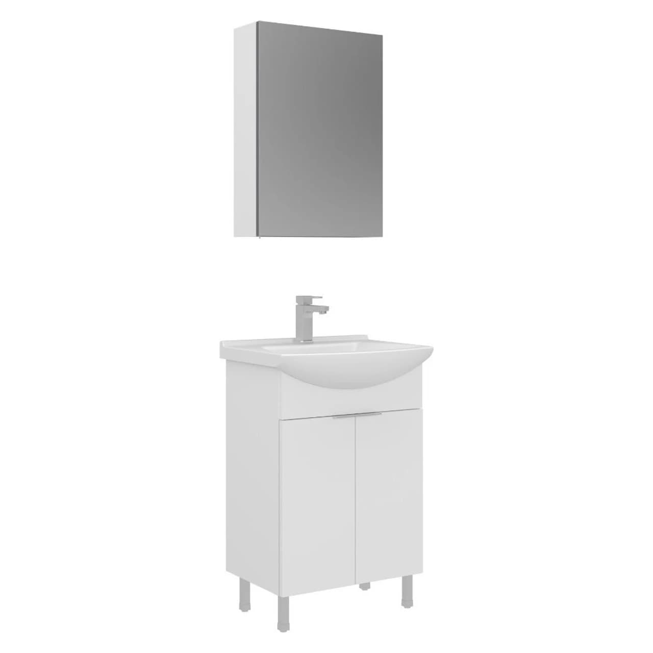 Orka Purus 55 Cm Parlak Beyaz Ayaklı Banyo Dolabı Takımı