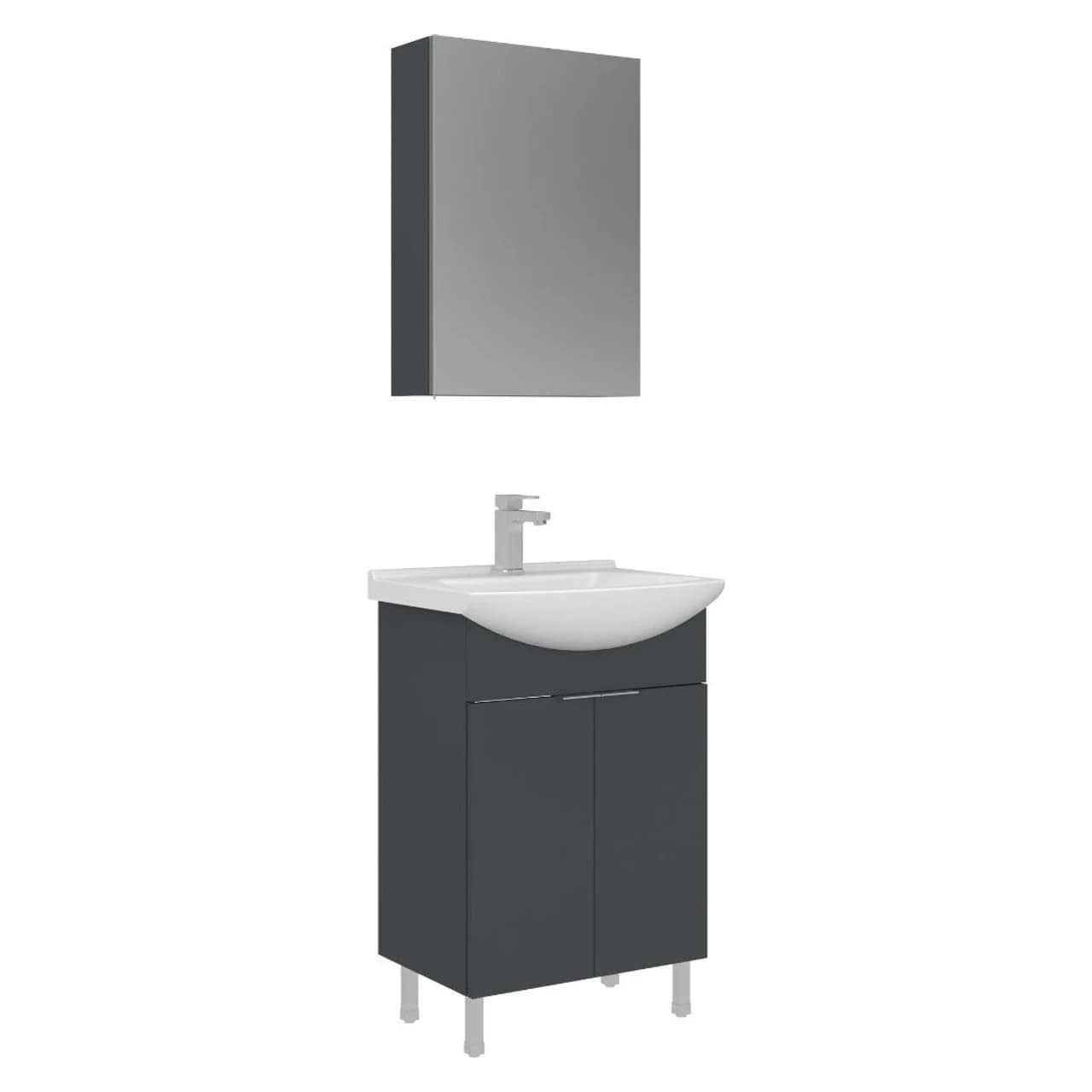 Orka Purus 55 Cm Mat Antrasit Ayaklı Banyo Dolabı Takımı