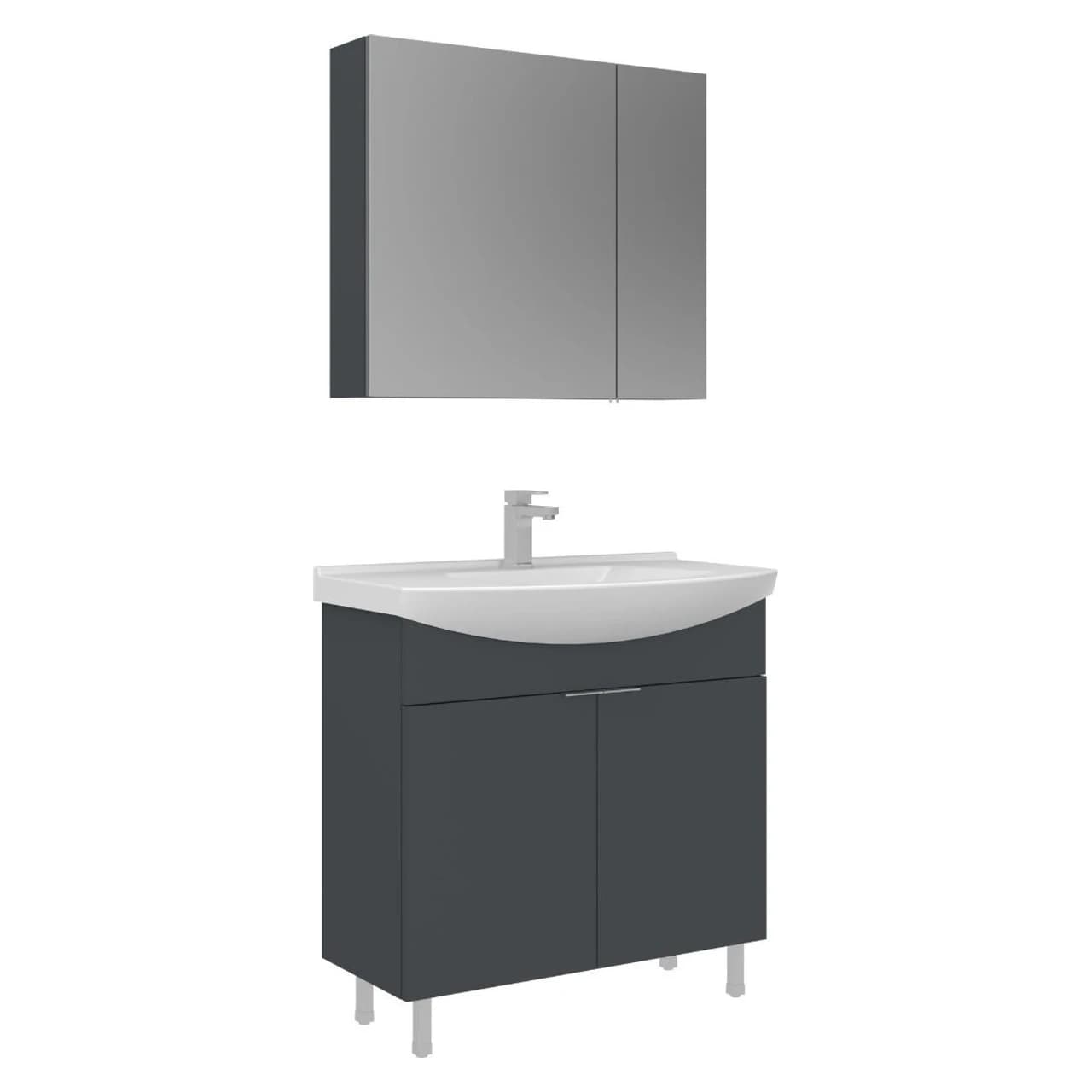 Orka Purus 80 Cm Mat Antrasit Ayaklı Banyo Dolabı Takımı