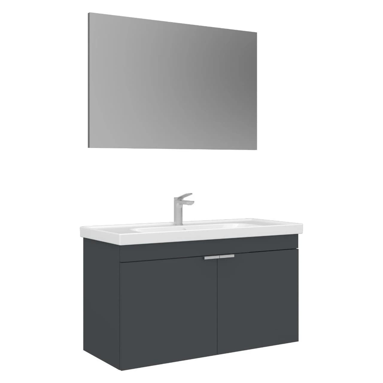 Orka Desna 100 Cm Mat Antrasit Düz Aynalı Banyo Dolabı Takımı
