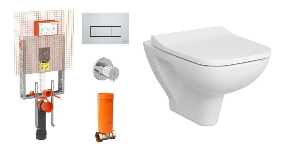 Vitra S20 SmoothFlush 52 cm Taharet Borulu Beyaz Asma Klozet ve Gömme Rezervuar Takımı