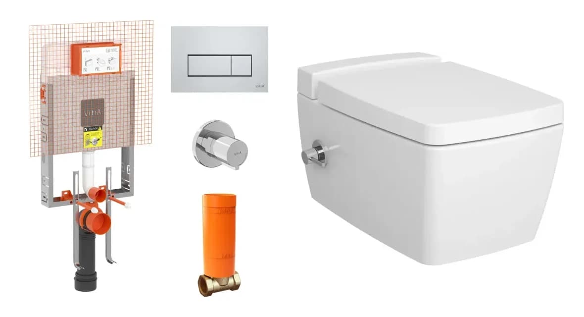 Vitra Metropole Rim-ex 56 cm Entegre Taharet Musluklu Fresh Beyaz Asma Klozet ve Gömme Rezervuar Takımı