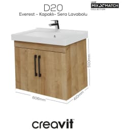 Creavit D20 65 Cm Everest Kapaklı Lavabo Dolabı görsel 2