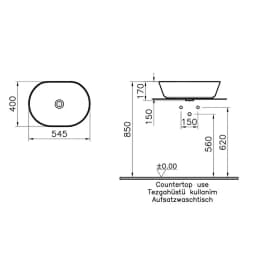 Vitra Geo 55x40 Cm Oval Mat Beyaz Çanak Lavabo 7427B001-0016 görsel 2