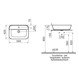 Vitra Geo 60x43 Cm Dikdörtgen Çanak Lavabo 7426B003-0041 görsel 2