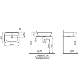 Vitra Geo 60x43 Cm Dikdörtgen Mat Beyaz Çanak Lavabo 7426B001-0041 görsel 2