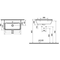 Vitra Integra 60x36 Cm Dikdörtgen Lavabo 7088L003-0001 görsel 3