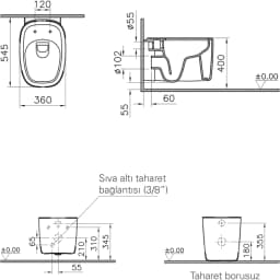 Vitra Plural Mat Siyah Rim-ex Kanalsız Asma Klozet - 7830B483-0090 görsel 3