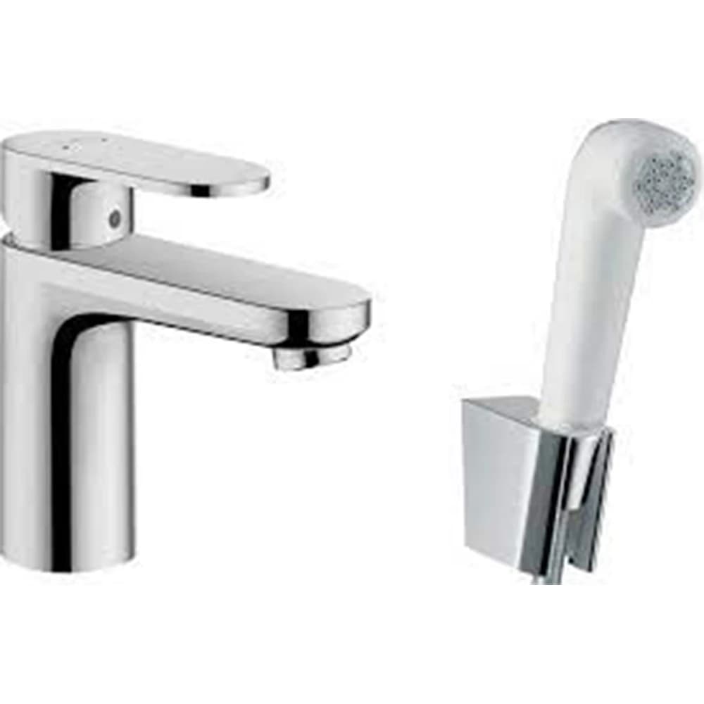 Hansgrohe Vernis Tek kollu lavabo bataryası 100 bidette el duşu ve 160 cm duş hortumu ile Krom