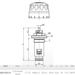 Eca 1/2 Kompakt Tip Panel Radyatörler İçin 44 Mm İç Kompakt Ventil - 602120312 görsel 2
