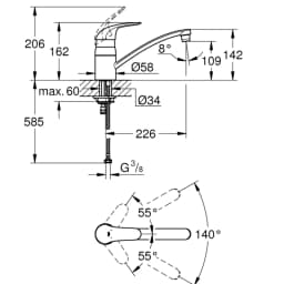 Grohe Euroeco Tek Kumandalı Eviye Bataryası - 32750000 görsel 2