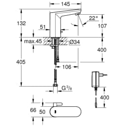 Grohe Eurosmart Cosmopolitan E Çift Su Girişli Ayarlanabilir Sıcaklık Sınırlayıcısı Fotoselli Lavabo Bataryası - 36325002 görsel 2