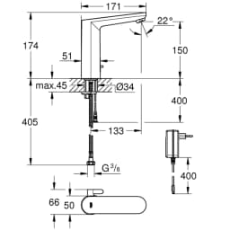 Grohe Eurosmart Cosmopolitan E Çift Su Girişli, Ayarlanabilir Sıcaklık Sınırlayıcısı Fotoselli Lavabo Bataryası - 36421001 görsel 2