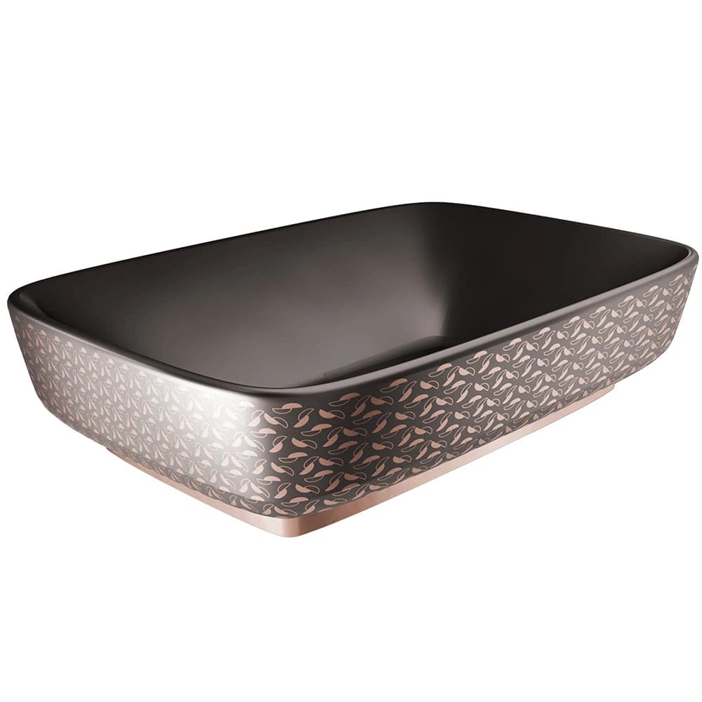 Kale Dove 2.0 60x40 Cm Mat Siyah-Bronz Dekor Dikdörtgen Çanak Lavabo