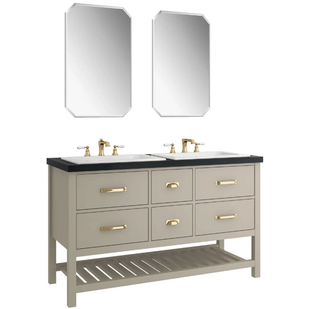 Kale Grandhome 140 Cm Mat Adaçayı Yeşili-Ocean Black Banyo Dolabı Takımı (Mat Altın Kulp)