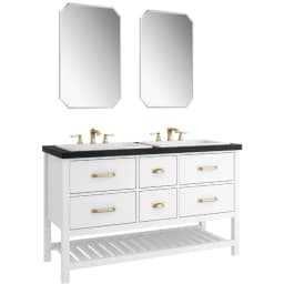 Kale Grandhome 140 Cm Mat Beyaz-Ocean Black Banyo Dolabı Takımı (Mat Altın Kulp) görsel 1
