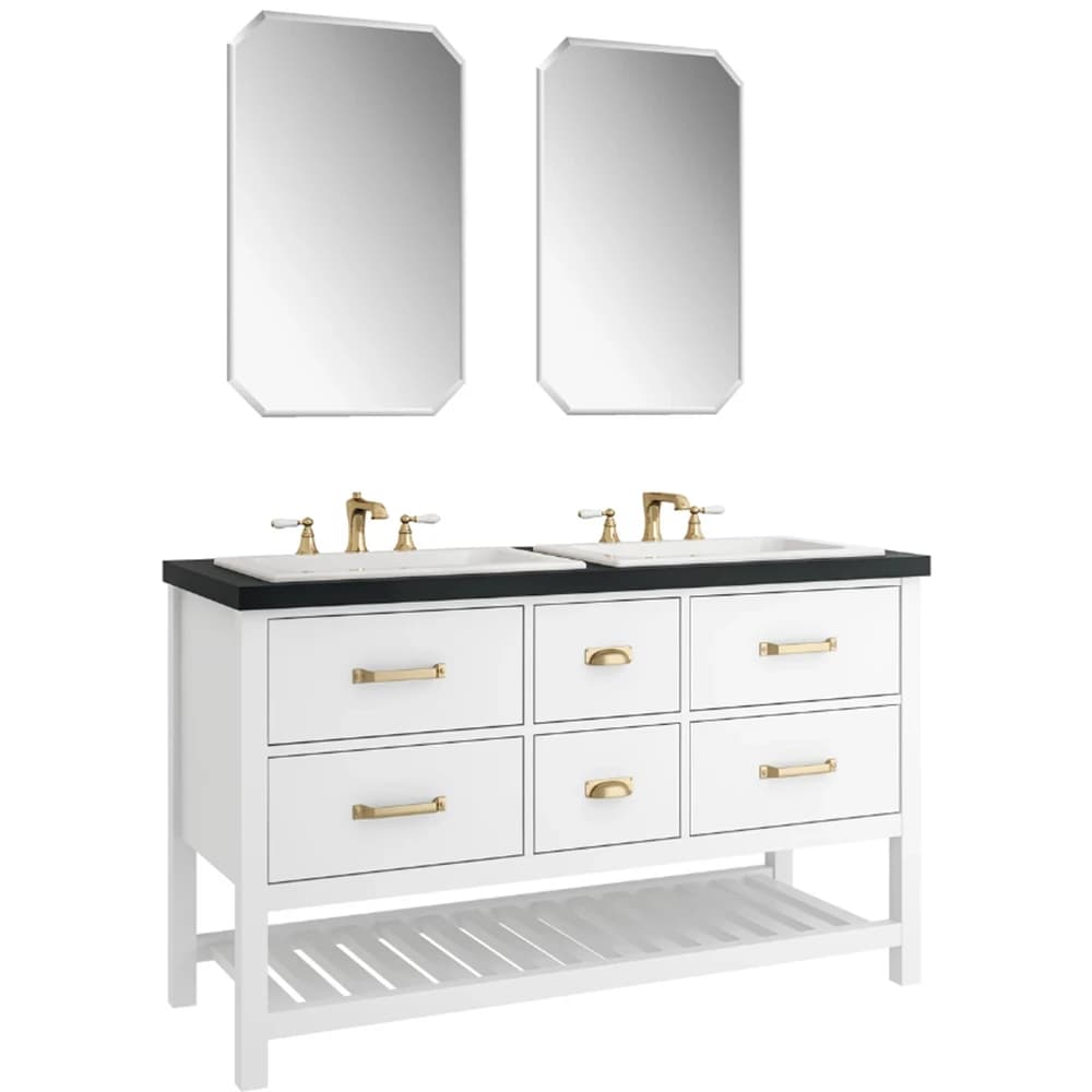 Kale Grandhome 140 Cm Mat Beyaz-Ocean Black Banyo Dolabı Takımı (Mat Altın Kulp)