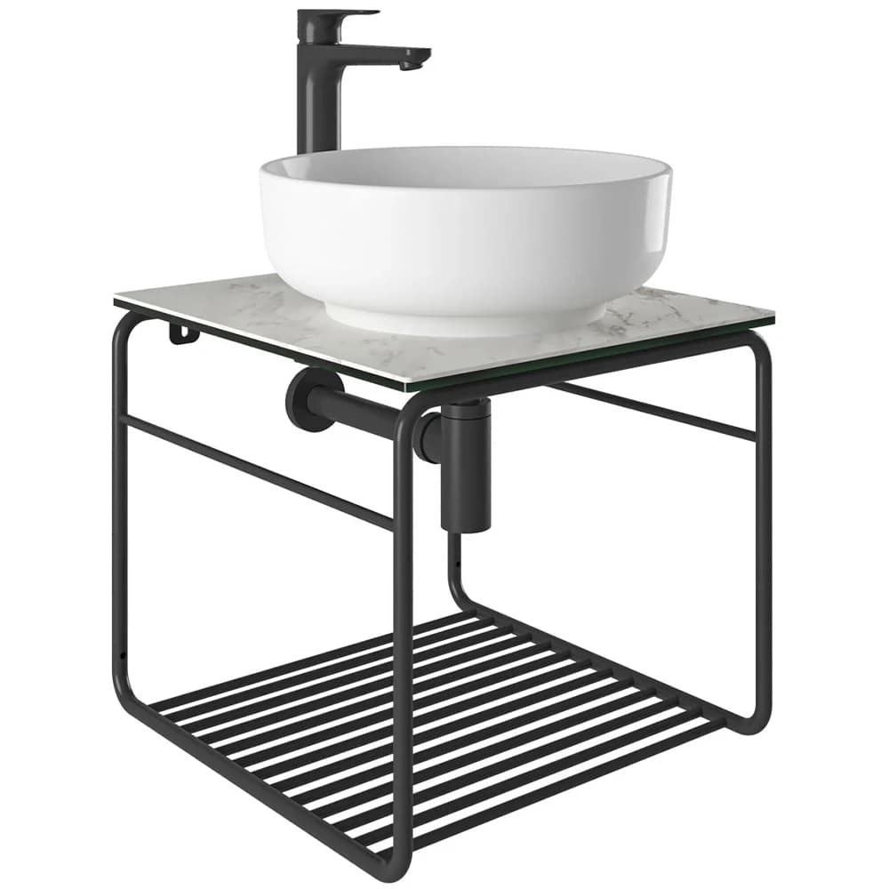 Kale Volo 45 Cm Yuvarlak Beyaz Lavabolu Metal Banyo Mobilya Seti