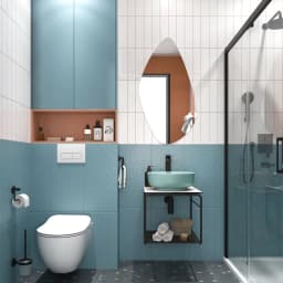 Kale Volo 45 Cm Yuvarlak Mat Adaçayı Yeşili Lavabolu Metal Banyo Mobilya Seti görsel 2