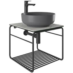 Kale Volo 45 Cm Yuvarlak Mat Antrasit Lavabolu Metal Banyo Mobilya Seti görsel 1