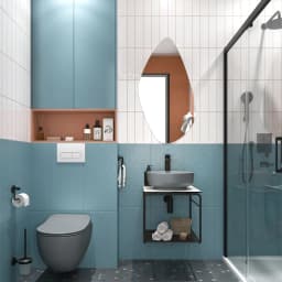Kale Volo 45 Cm Yuvarlak Mat Gri Lavabolu Metal Banyo Mobilya Seti görsel 2