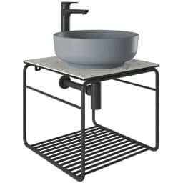 Kale Volo 45 Cm Yuvarlak Mat Gri Lavabolu Metal Banyo Mobilya Seti görsel 1