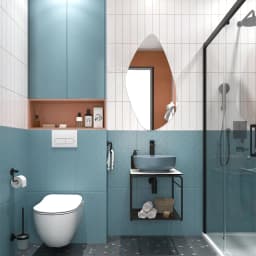 Kale Volo 45 Cm Yuvarlak Mat Mavi Lavabolu Metal Banyo Mobilya Seti görsel 2
