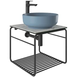 Kale Volo 45 Cm Yuvarlak Mat Mavi Lavabolu Metal Banyo Mobilya Seti görsel 1
