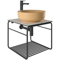 Kale Volo 45 Cm Yuvarlak Mat Sarı Lavabolu Metal Banyo Mobilya Seti görsel 1