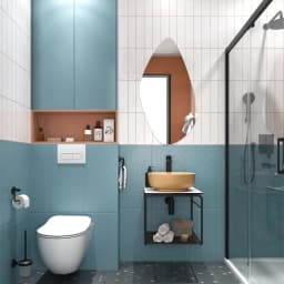 Kale Volo 45 Cm Yuvarlak Mat Sarı Lavabolu Metal Banyo Mobilya Seti görsel 2